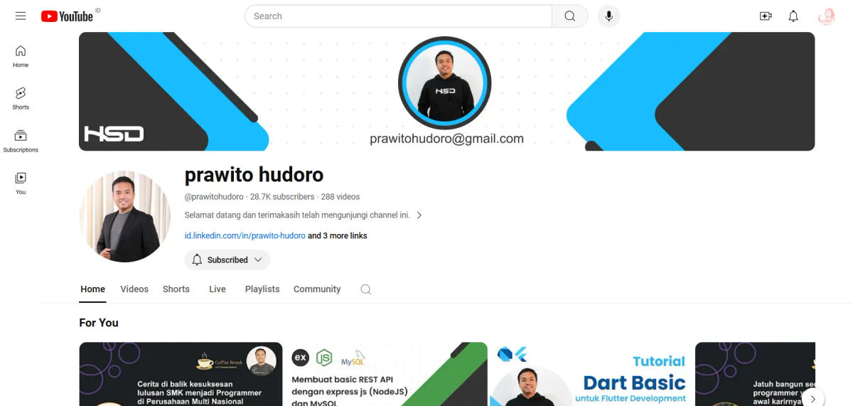 Channel Youtube belajar Next.js