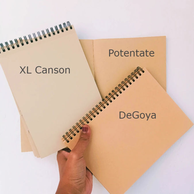 Warna kertas Potentate Kraft Paper dibandingkan XL Canson dan de Goya