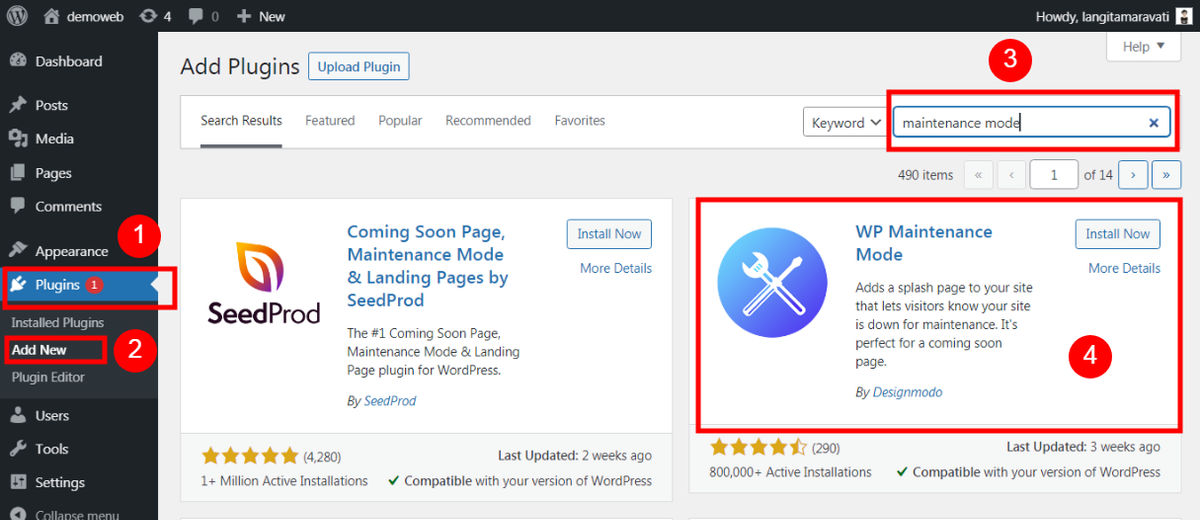 instal maintenance mode di wordpress