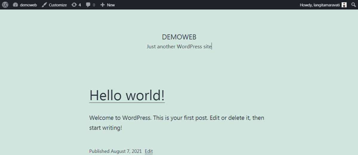 Tampilan halaman depan WordPress