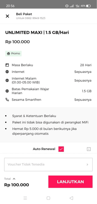 Pilihan auto renewal