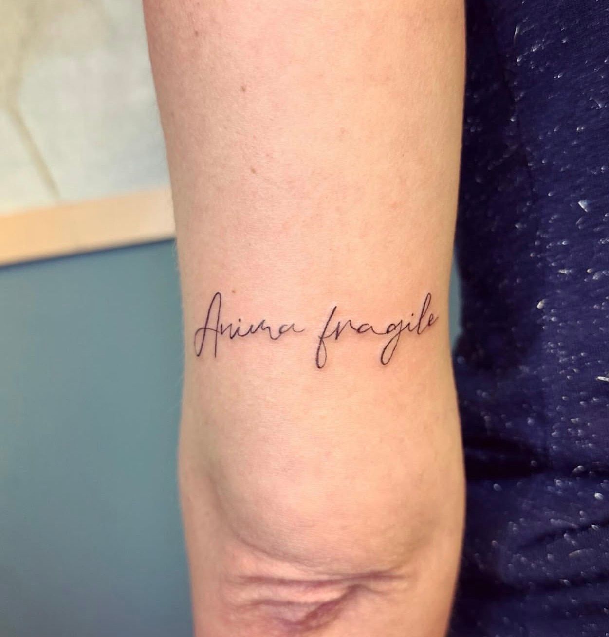 Tatuaggio Fine Line Script - Anima fragile realizzato da La Phil Tattoo a Savigliano