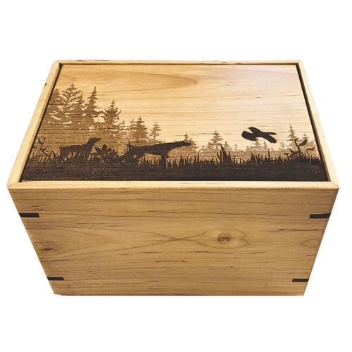 beautiful urn with a laser engraved forest