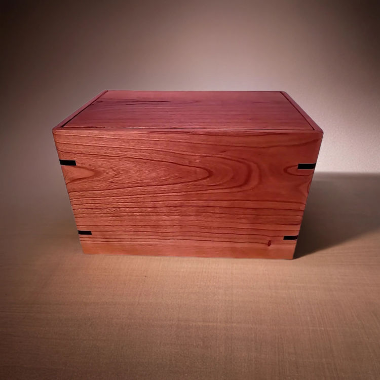 Front and top view of Cherry Remembrance Urn, showcasing its design and customizable engraving area
