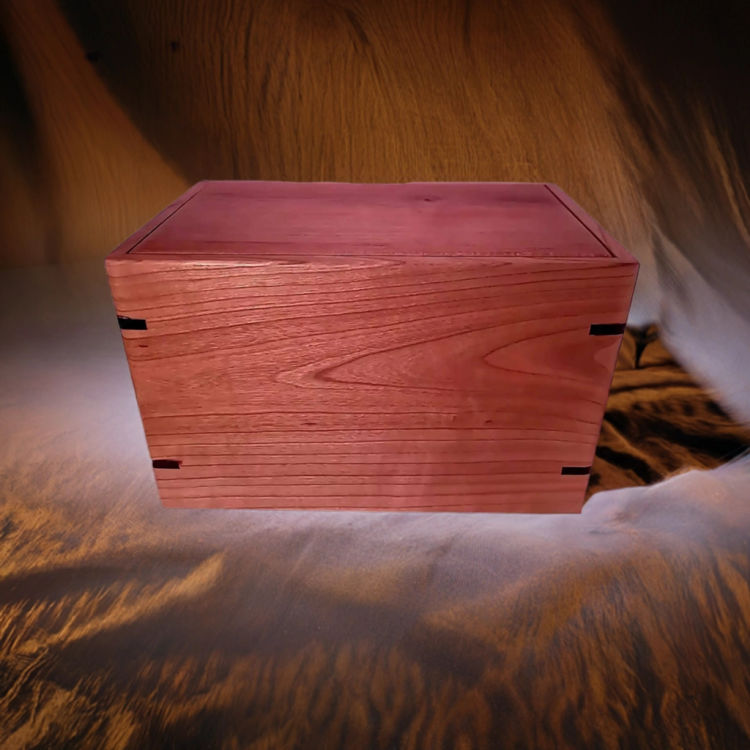 Front and top view of  Cherry Urn for Ashes , showcasing its design and customizable engraving area