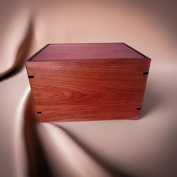 Front and top view of Cherrywood Remembrance Urn, showcasing its design and customizable engraving area