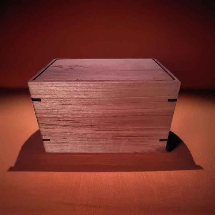 Front and top view of Classic Cherry Remembrance Urn, showcasing its design and customizable engraving area