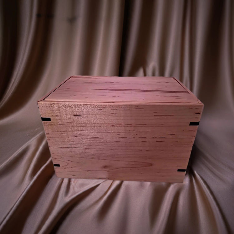 Front and top view of Handcrafted Maple Engravable Urn, showcasing its design and customizable engraving area