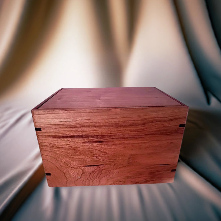Side view of  Large Cherry Engravable-Photo Urn  with an elegant, earth-friendly natural-oil finish