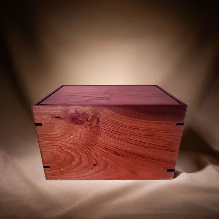 Front and top view of  Large Cherry Engravable Urn , showcasing its design and customizable engraving area