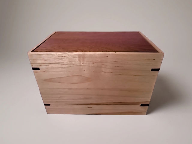 Mahogany & Maple Laser Engraved Cremation Urn, Medium 150 cu in — one-of-a-kind maple cremation urn No. 211