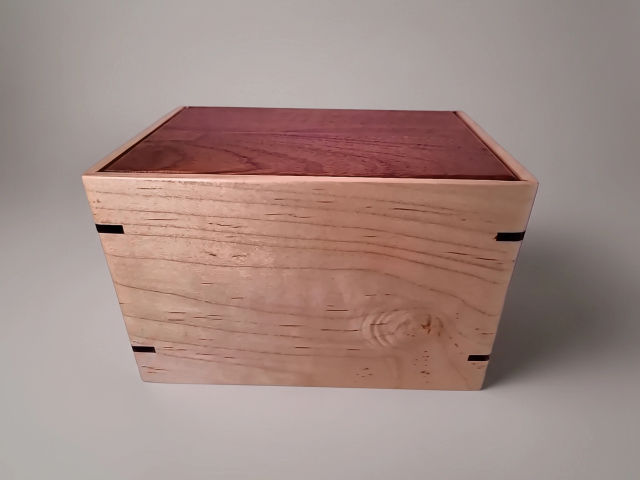 Mahogany & Maple Laser Engraved Cremation Urn, Medium 150 cu in — one-of-a-kind maple cremation urn No. 207