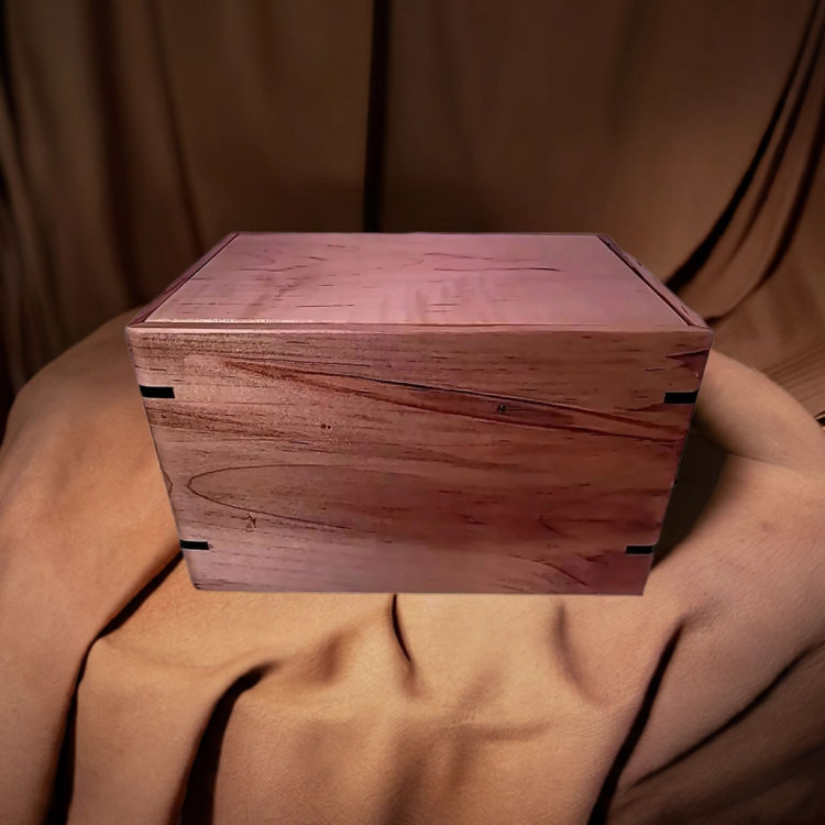 Front and top view of Maple Photo Urn, showcasing its design and customizable engraving area