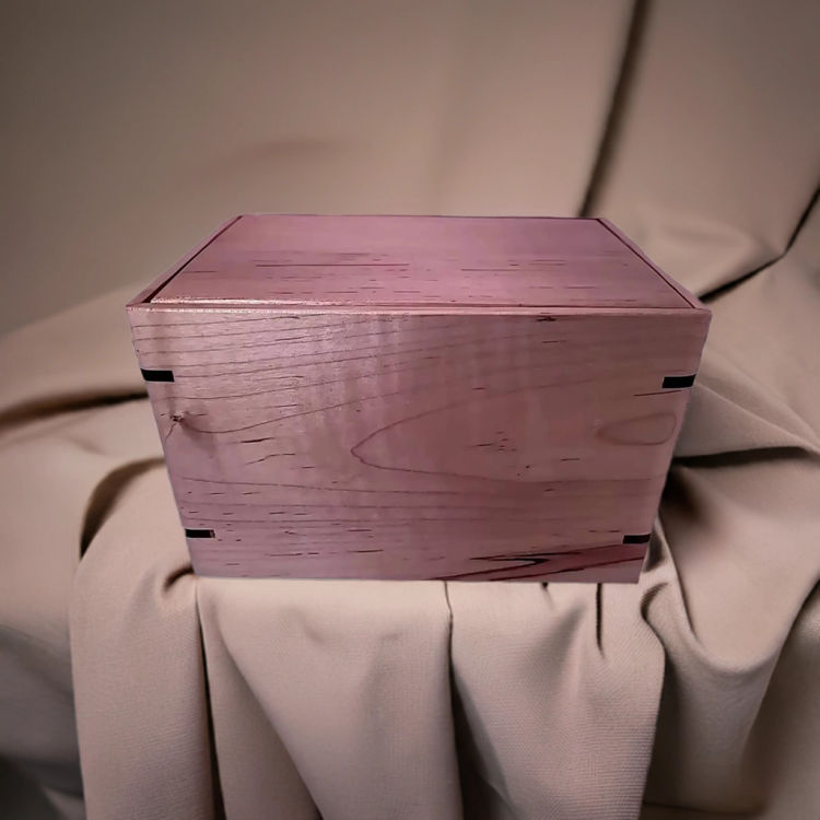 Front and top view of Minimalist Maple Engravable Urn, showcasing its design and customizable engraving area