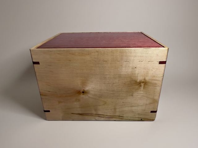 Purpleheart & Maple Laser Engraved Cremation Urn, Large 368 cu in — one-of-a-kind maple cremation urn No. 514