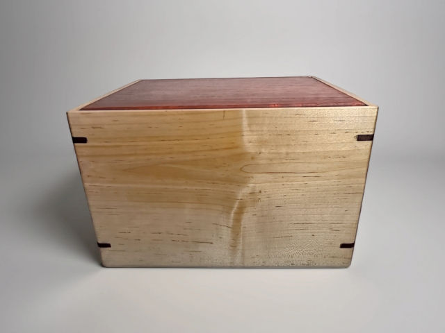 Purpleheart & Maple Laser Engraved Cremation Urn, Large 352 cu in — one-of-a-kind maple cremation urn No. 517