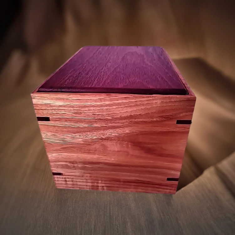 Back view of Red-Hardwood & Hickory Keepsake Urn with Red-Hardwood top and Hickory sidesperfect for personalization
