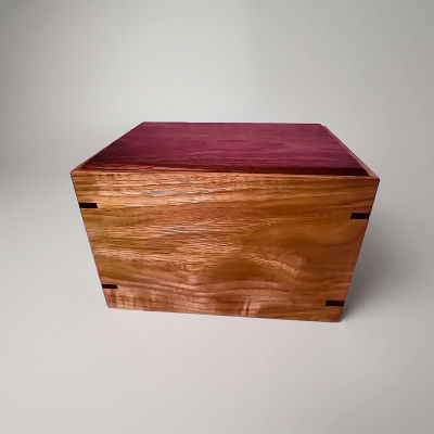 Front and top view of Red-Hardwood and Hickory Keepsake Urn, showcasing its design and customizable engraving area