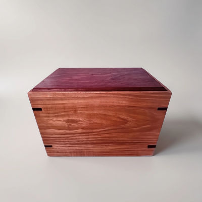 Front and top view of Red-Hardwood and Hickory Tribute Urn, showcasing its design and customizable engraving area
