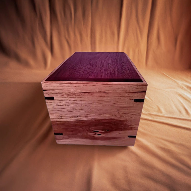 Back view of Rustic Red-Hardwood & Hickory Urn with Red-Hardwood top and Hickory sidesperfect for personalization
