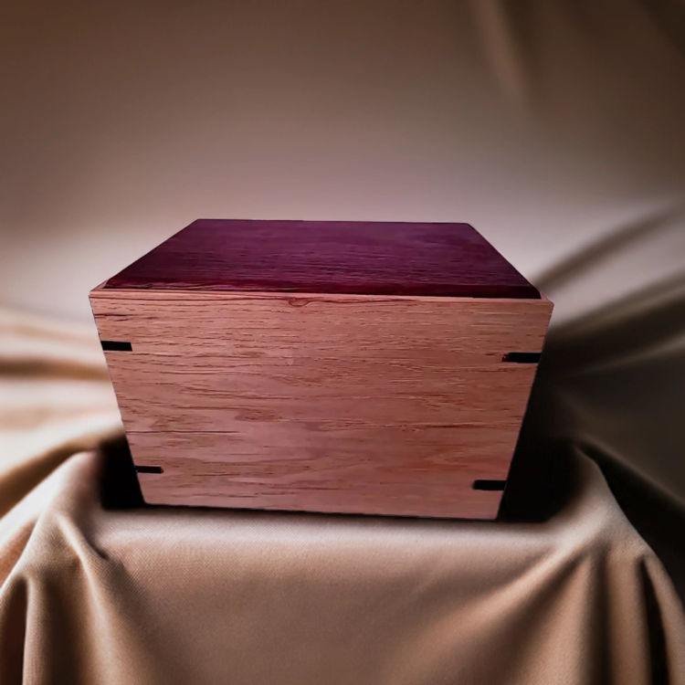 Front and top view of Rustic Red-Hardwood & Hickory Urn, showcasing its design and customizable engraving area