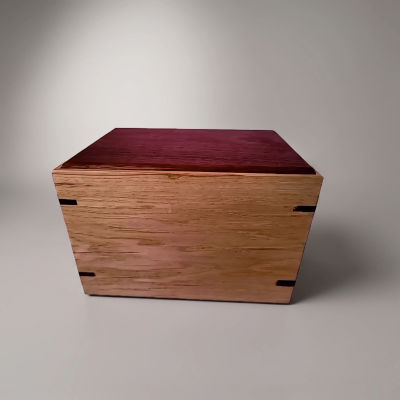 Front and top view of Rustic Red-Hardwood and Hickory Urn, showcasing its design and customizable engraving area