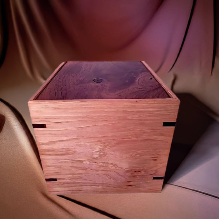 Back view of  Rustic Walnut and Hickory Urn  with Walnut top and Hickory sidesperfect for personalization