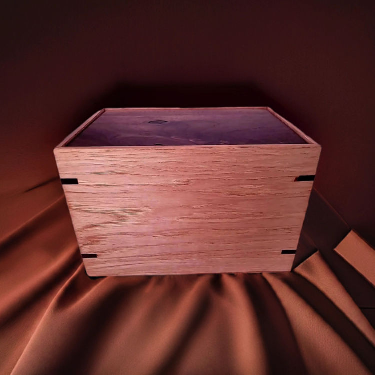 Front and top view of  Rustic Walnut and Hickory Urn , showcasing its design and customizable engraving area