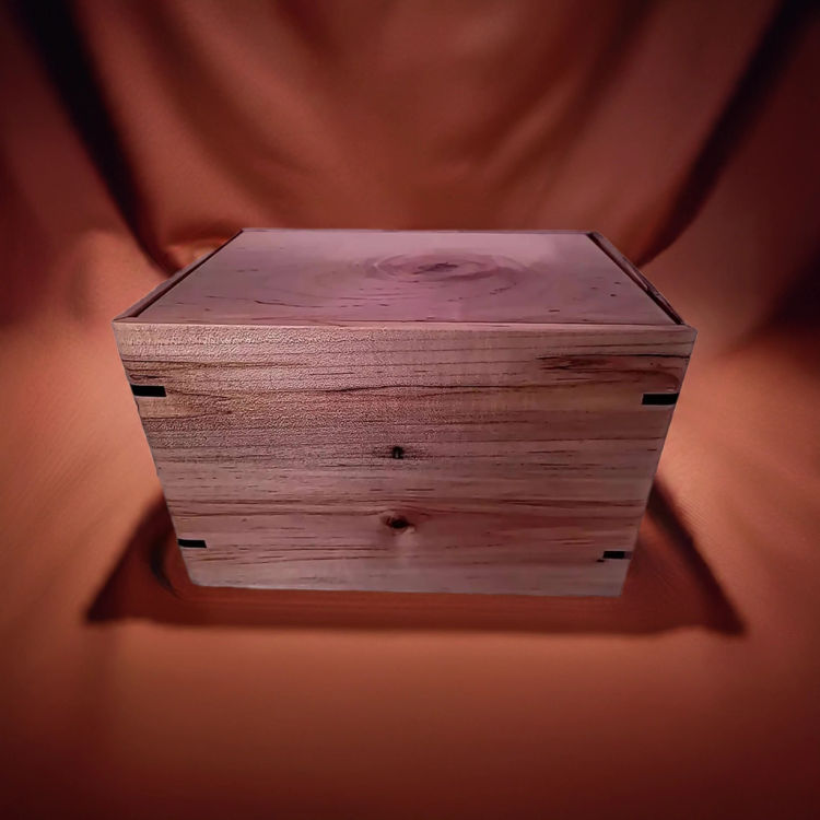 Front and top view of Solid Maple Engravable Urn, showcasing its design and customizable engraving area