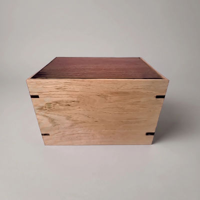 Front and top view of Walnut and Hickory Tribute Urn, showcasing its design and customizable engraving area