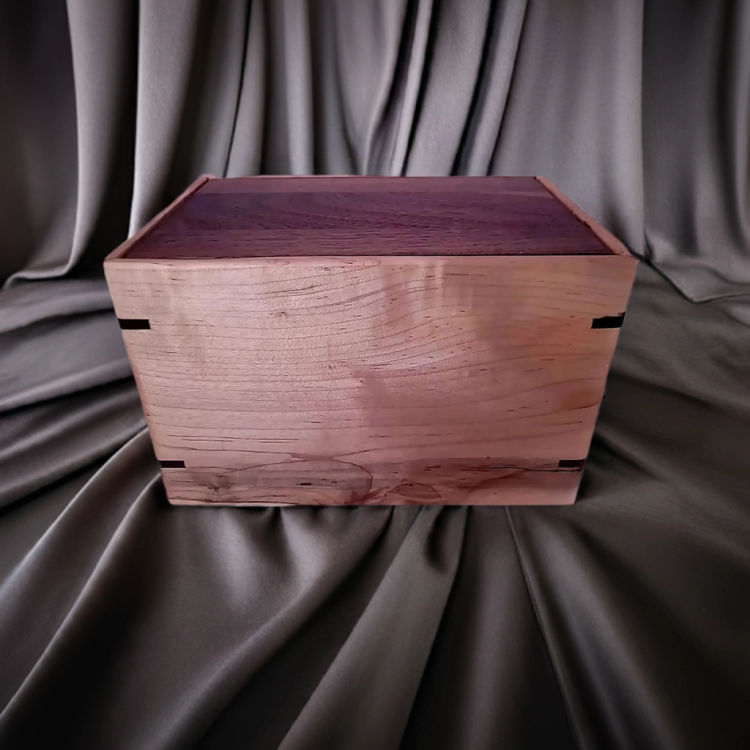 Front and top view of  Walnut & Maple Engravable Urn , showcasing its design and customizable engraving area