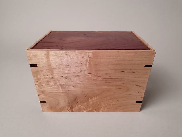 Walnut & Maple Laser Engraved Cremation Urn, Medium 150 cu in — one-of-a-kind walnut cremation urn No. 214