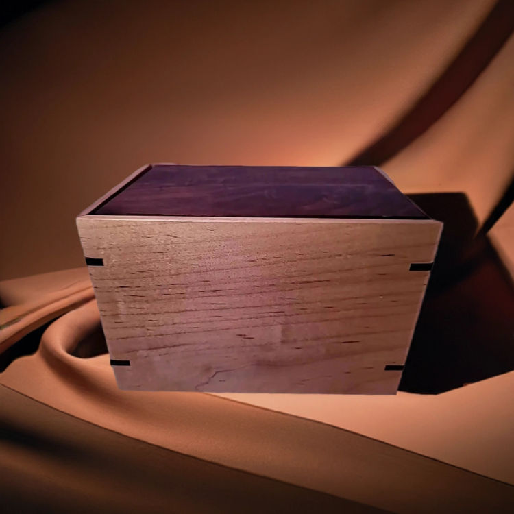 Alternate side view of Walnut & Maple Keepsake Urn featuring Walnut top and Maple sidesideal for creating a unique memorial