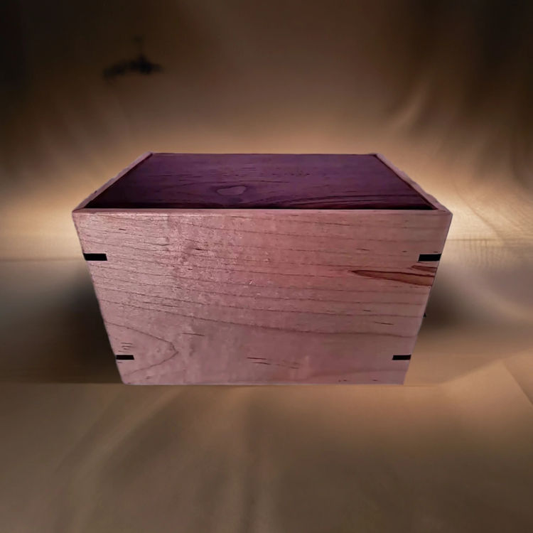 Front and top view of Walnut & Maple Lasting Memory Urn, showcasing its design and customizable engraving area