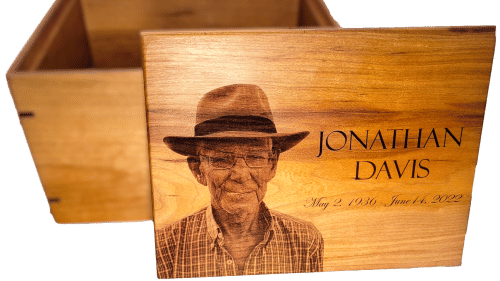 solid maple wood beautifly handcrafted urn engraved with an individuals portrait