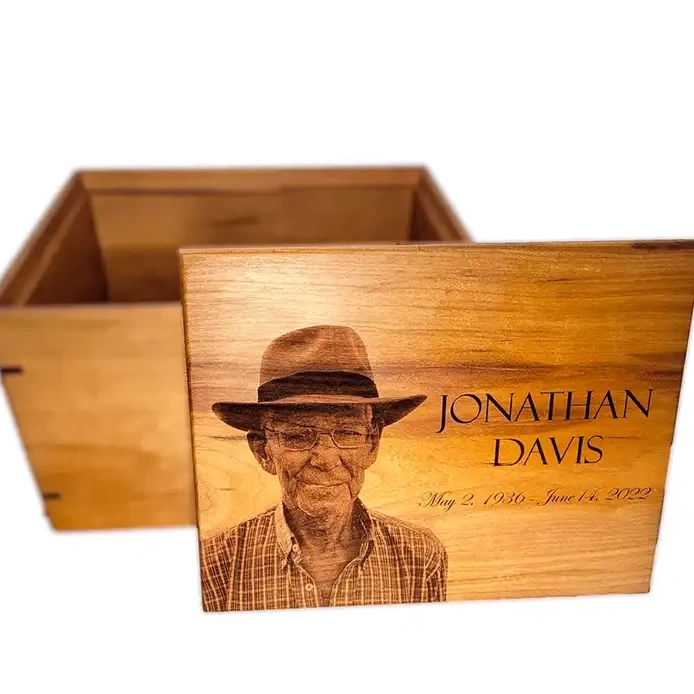 A beautiful   biodegradable urn from Laser Engraved Urns made from all natural products.