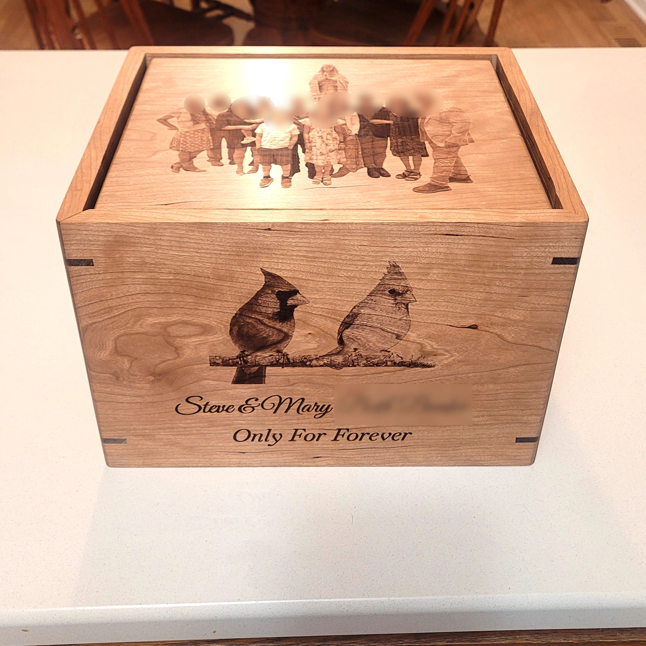 handcrafted wooden urn with custom laser engraving