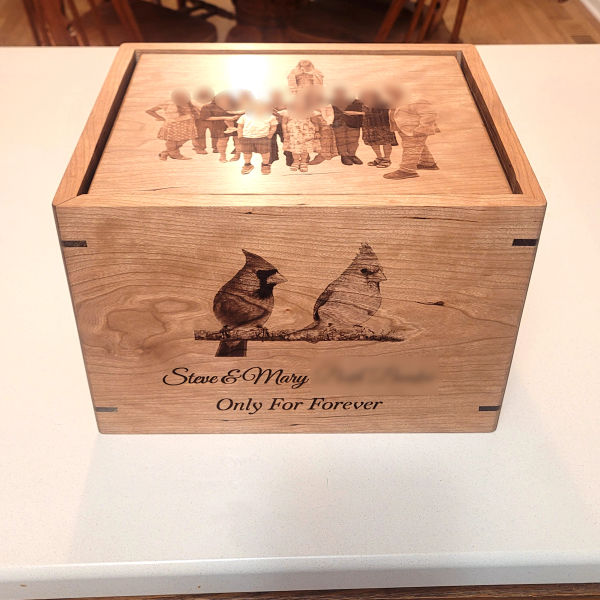 handcrafted wooden urn with custom laser engraving