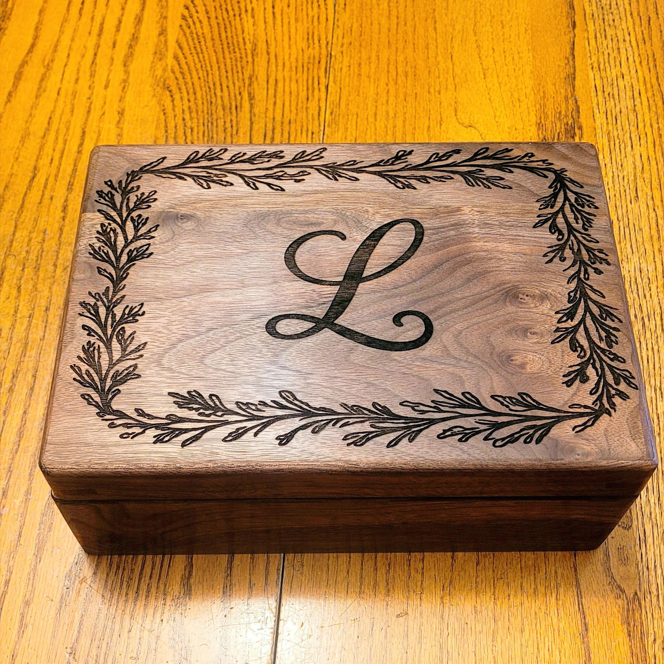 handcrafted walnut keepsake box with custom laser engraving