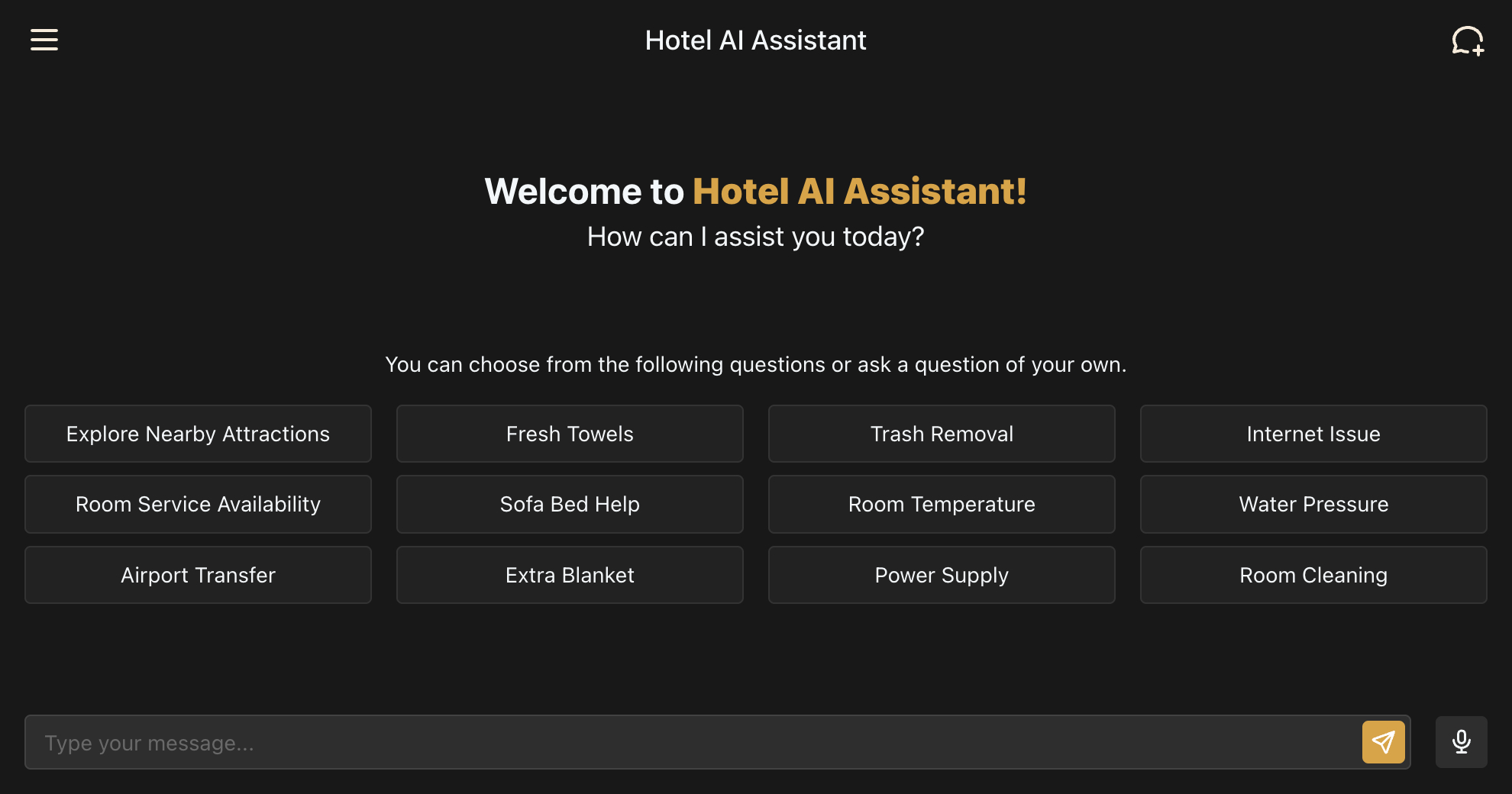 Hotel AI Assistant Guest Homepage