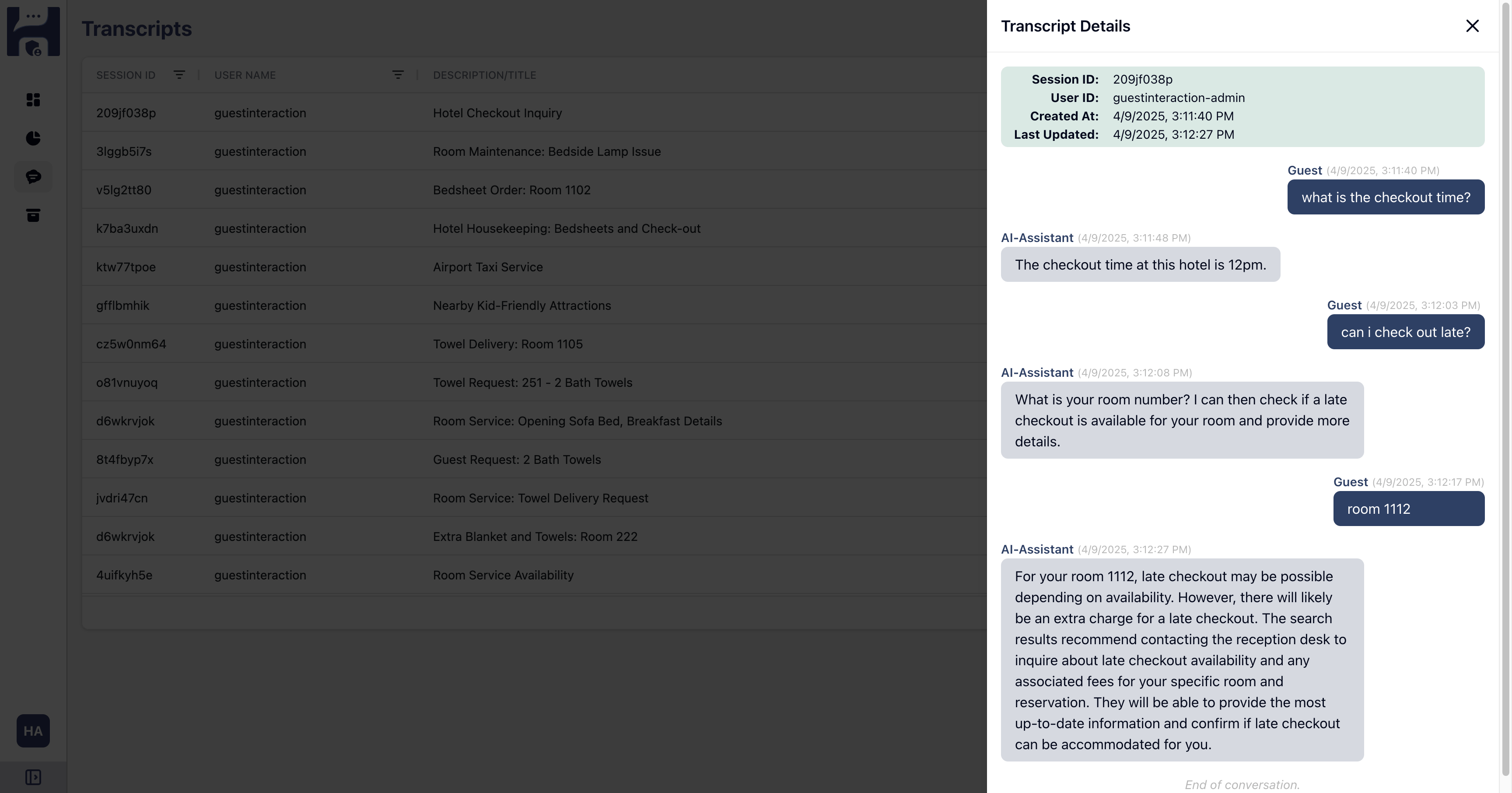 Hotel AI Assistant Guest Transcript