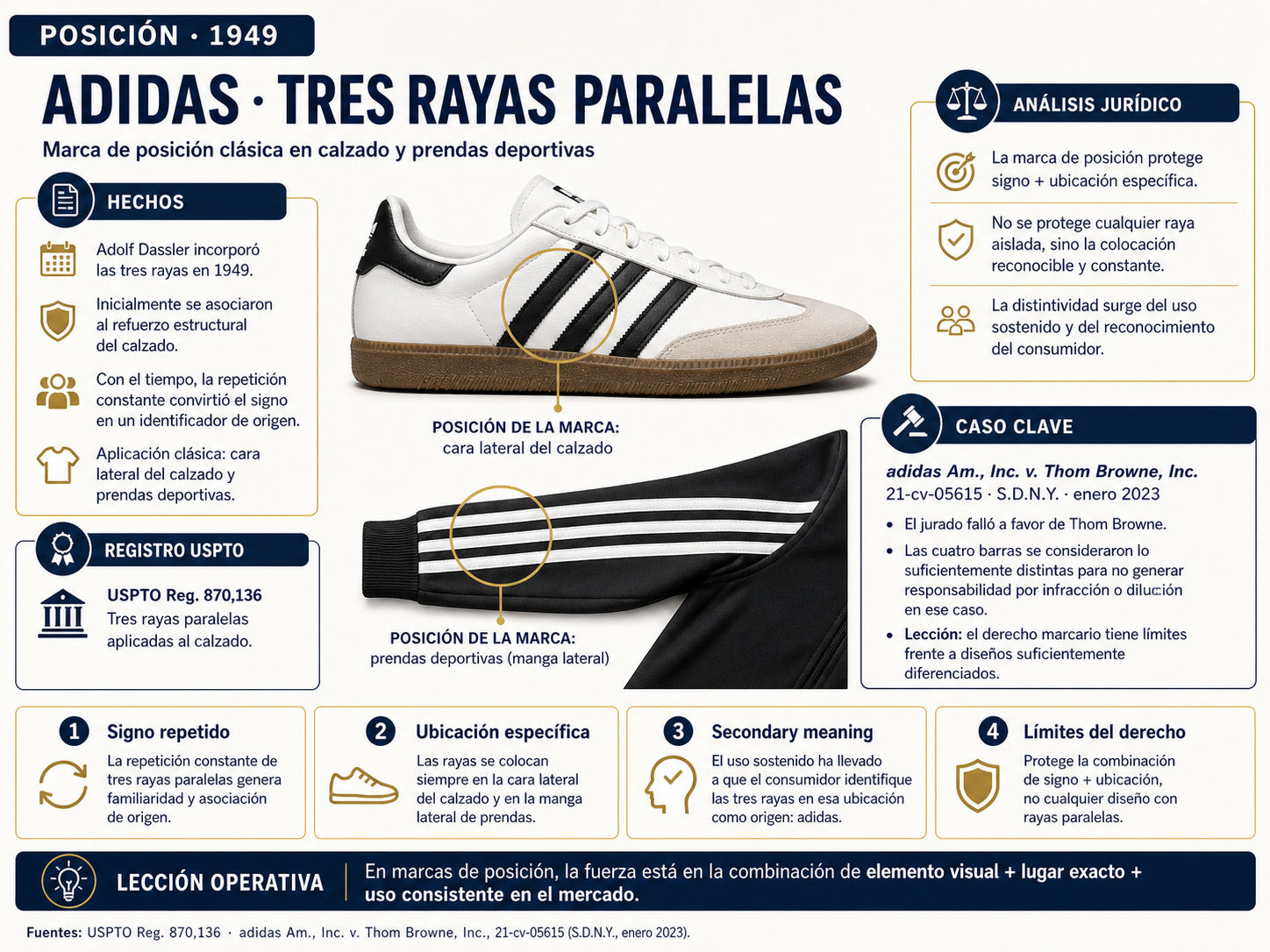 Adidas — tres rayas paralelas en cara lateral del calzado