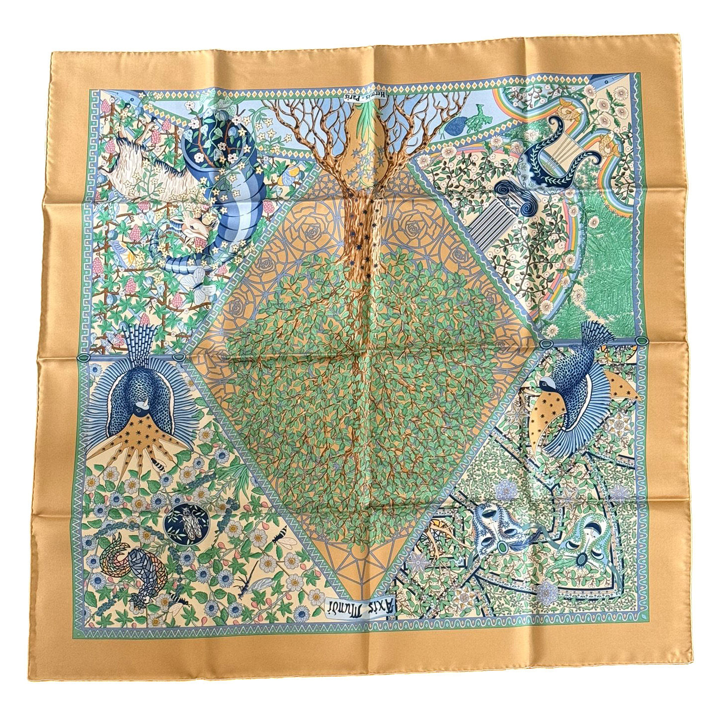 Bague en or jaune (750 millièmes) ornée de diamants taille ancienne sertis dans un cerclage d’argent et émail bleu. - Lazuli