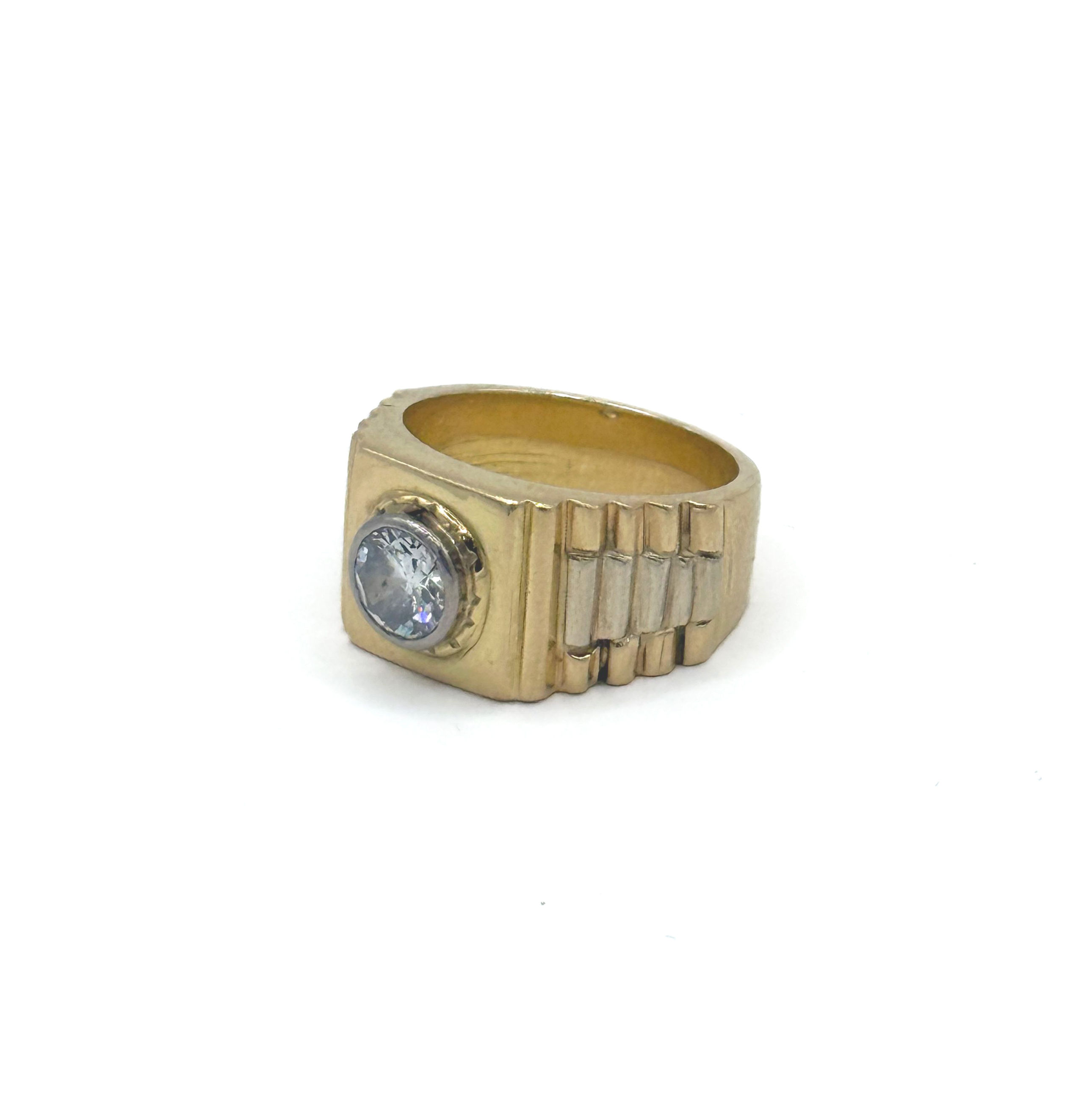 Bague en or jaune (585 millièmes) ornée de quatorze diamants ronds taille moderne. - Lazuli