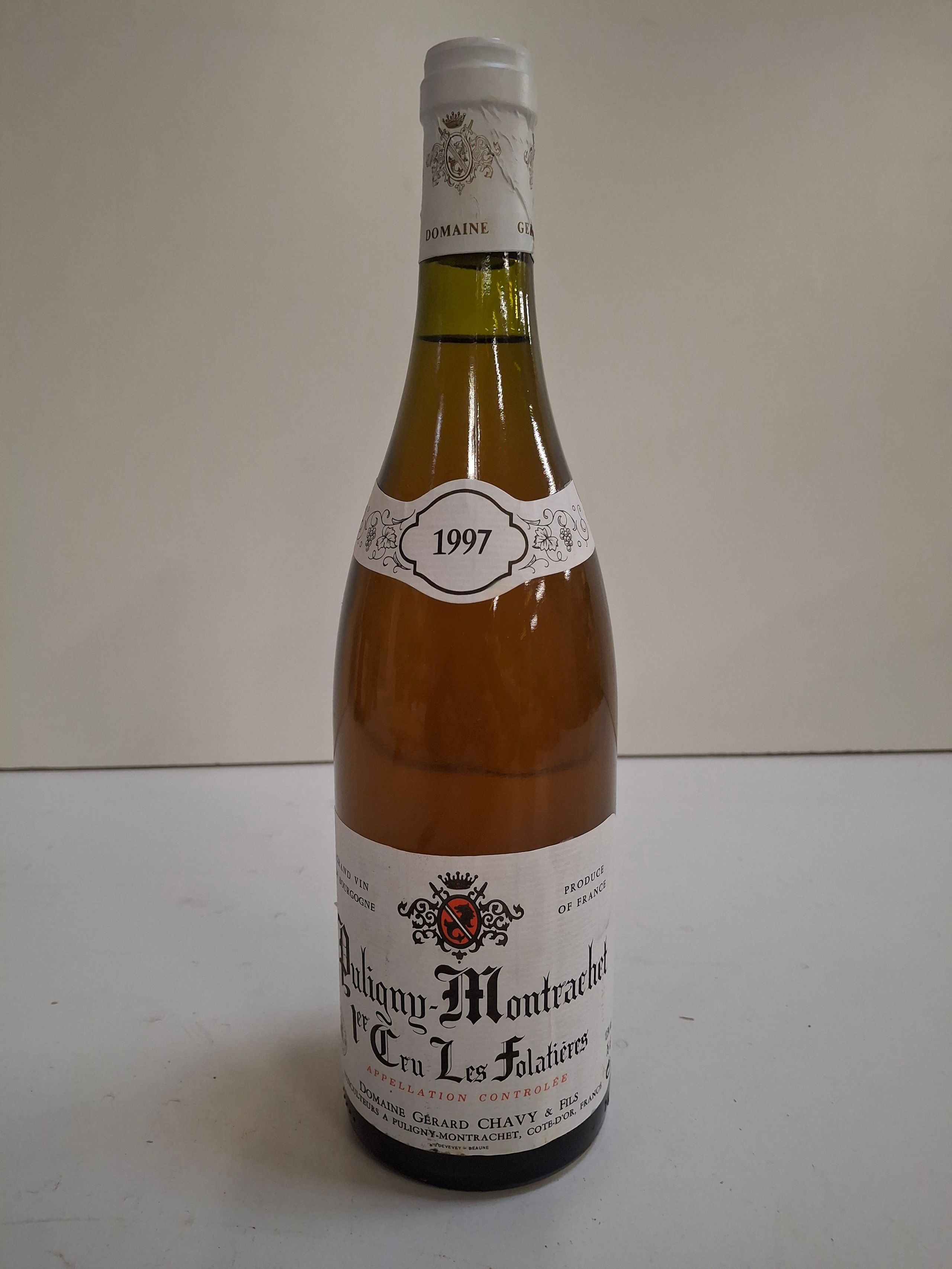 1 bouteille Puligny Montrachet 1er Cru les Folatières 1997 Blanc Domaine Chavy Niveaux parfait - Lazuli