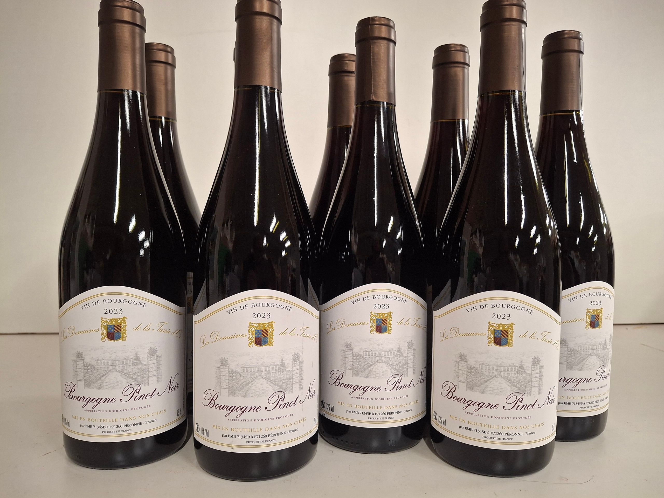 9 bouteilles Bourgogne Pinot Noir 2023 Les Domaines de la Tasse D’or état parfait - Lazuli