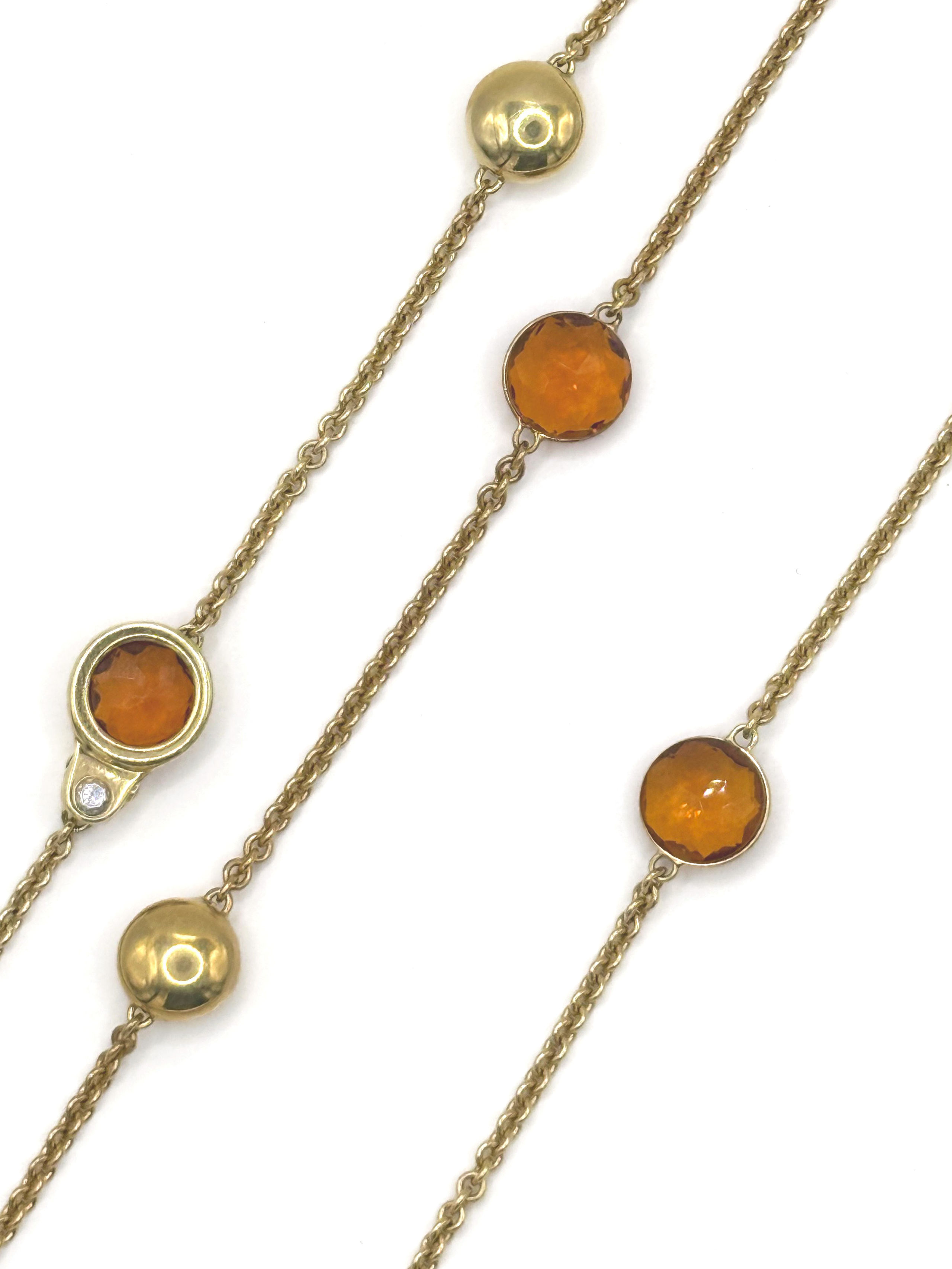 CHIMENTO Demi-parure en or jaune (750 millièmes) comprenant un bracelet et un collier à maille forçat alternées de citrines rondes facettées et boules d&rsquo;or. - Lazuli