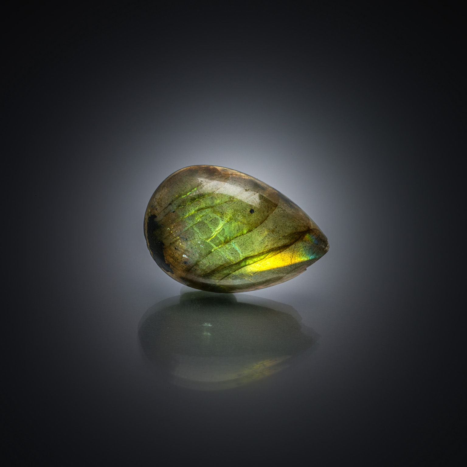 Labradorite poire cabochon sur papier. - Lazuli