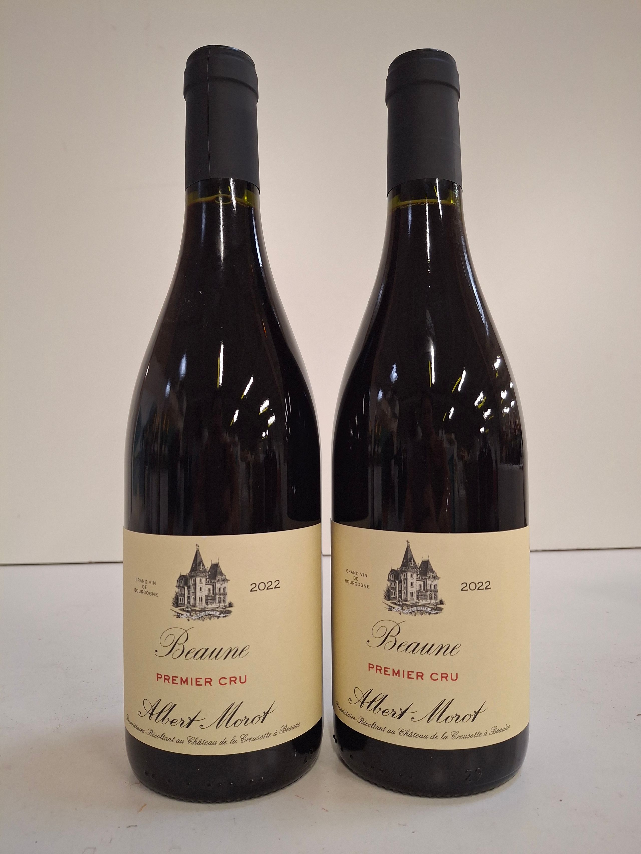2 Bouteilles Beaune 2022 Premier Cru Albert Morot, Les Cent Vigne, Propriétaire récoltant imprimé sur le bouchon - Lazuli