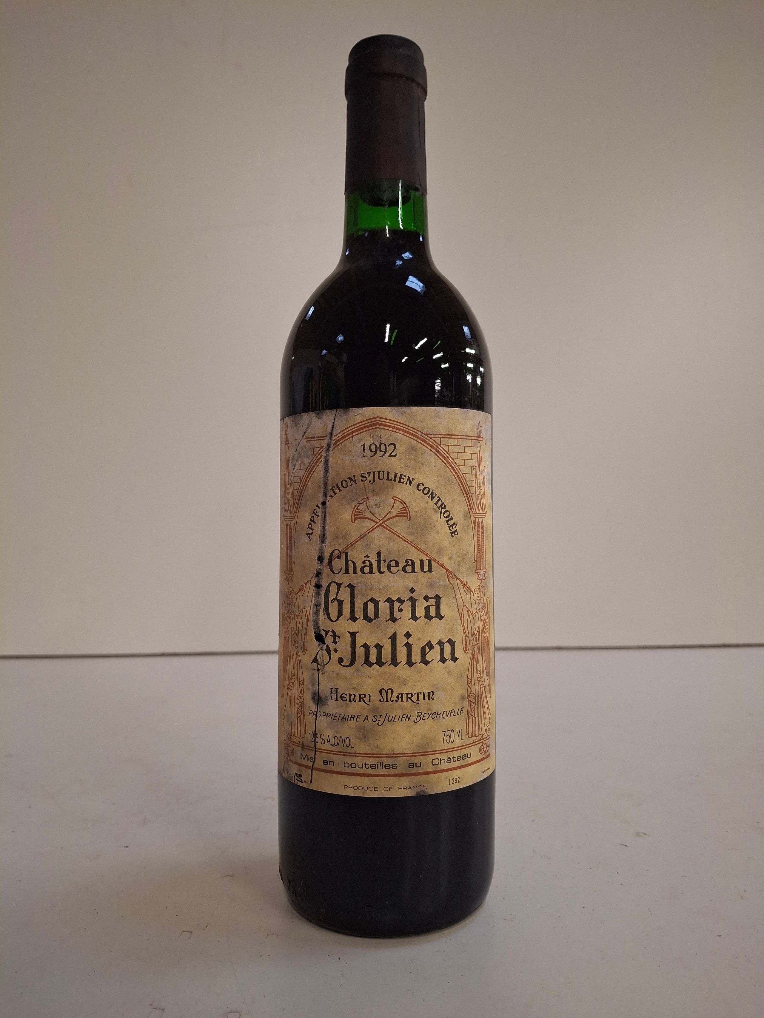 Bouteille Château Gloria Saint Julien 1992 propriétaire récoltant HENRI Martin niveau parfait, étiquette abîmée - Lazuli